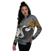 Yin Yang Dragon And Tiger Print Women's Bomber Jacket-grizzshop