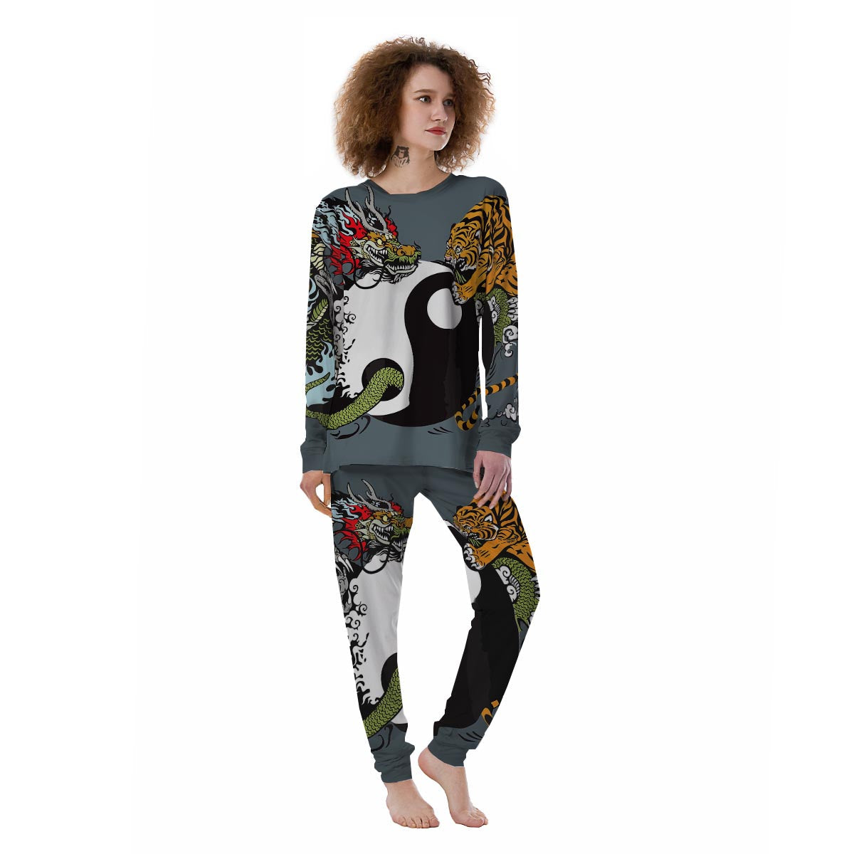 Yin Yang Dragon And Tiger Print Women's Pajamas-grizzshop