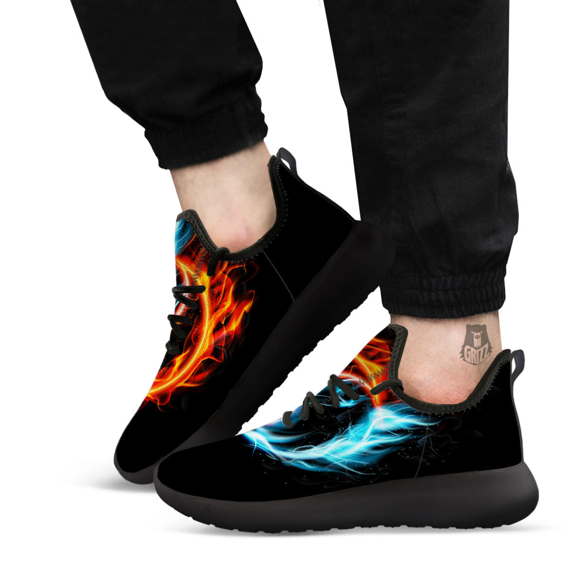 Yin Yang Flaming Print Black Athletic Shoes-grizzshop