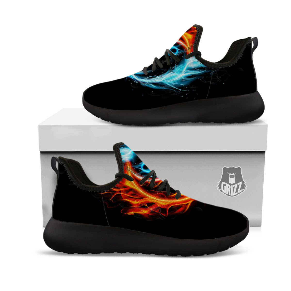 Yin Yang Flaming Print Black Athletic Shoes-grizzshop