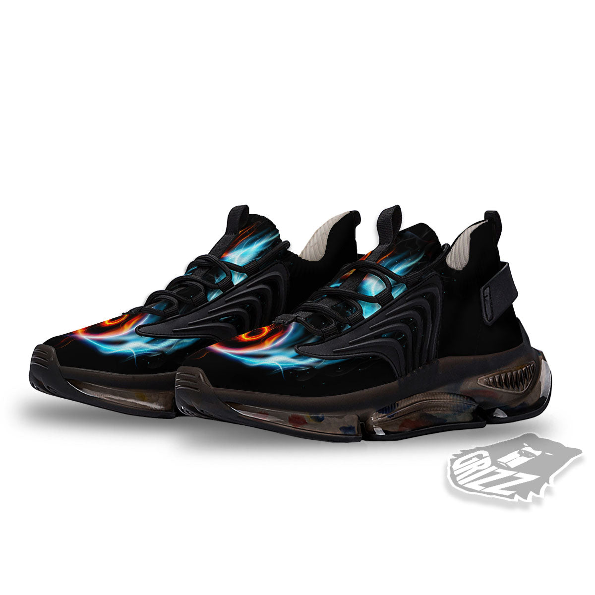 Yin Yang Flaming Print Black Gym Shoes-grizzshop