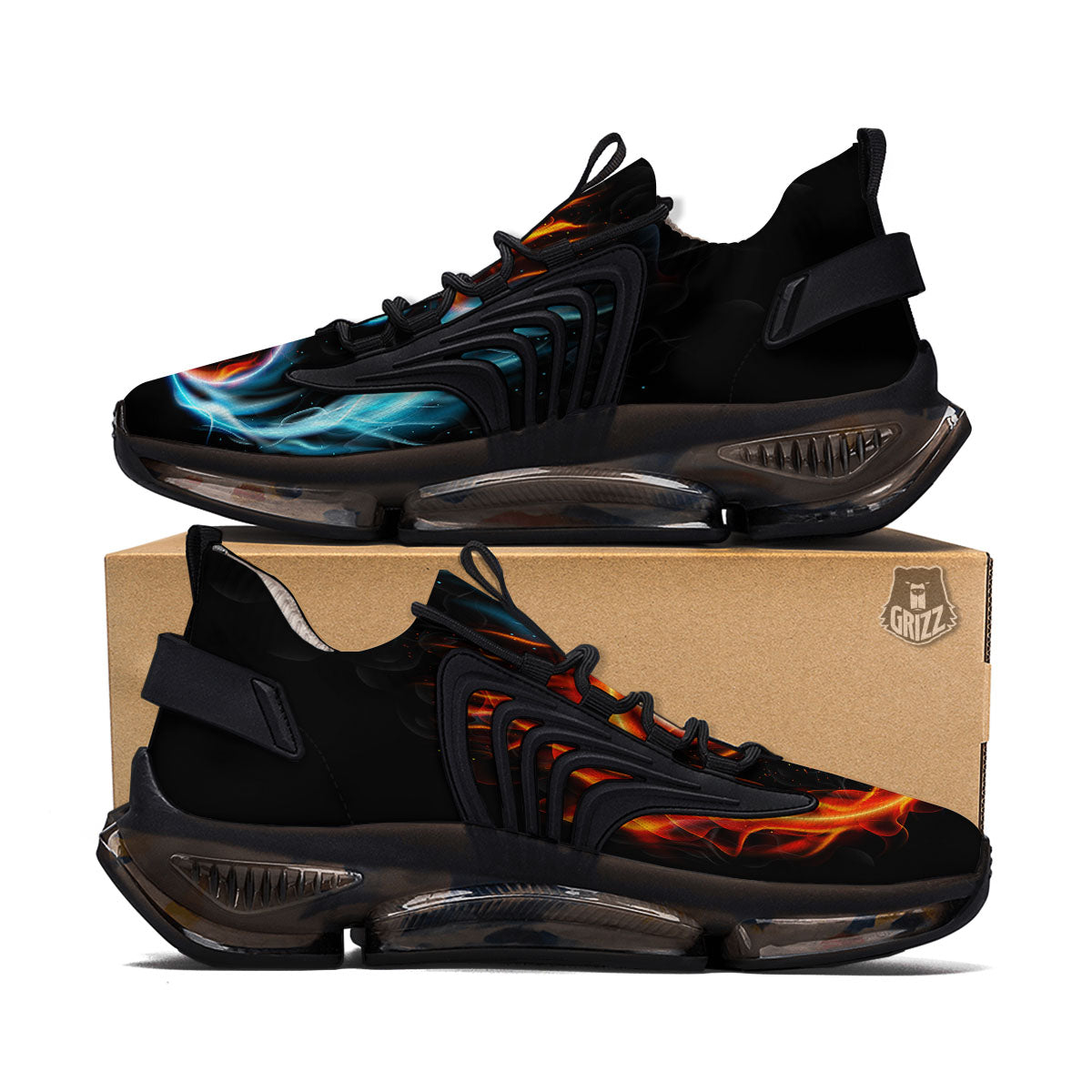 Yin Yang Flaming Print Black Gym Shoes-grizzshop