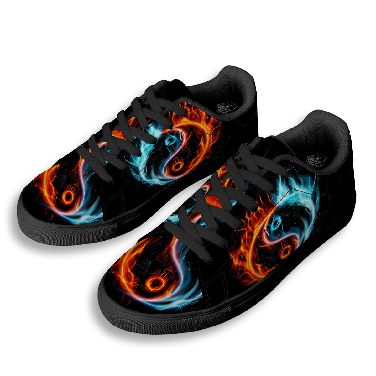 Yin Yang Flaming Print Black Low Top Sneakers-grizzshop