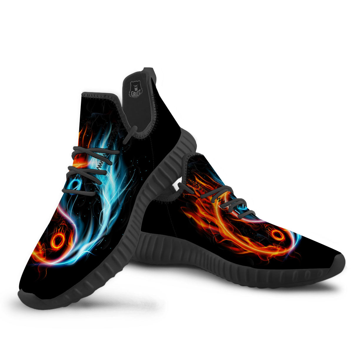 Yin Yang Flaming Print Black Walking Shoes-grizzshop