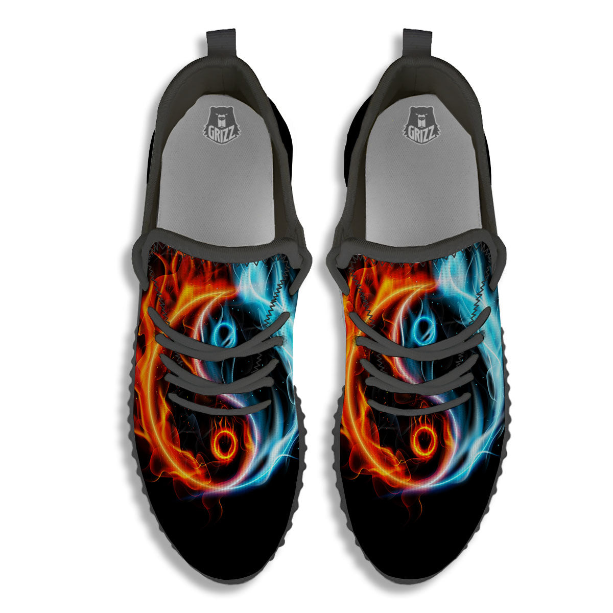 Yin Yang Flaming Print Black Walking Shoes-grizzshop