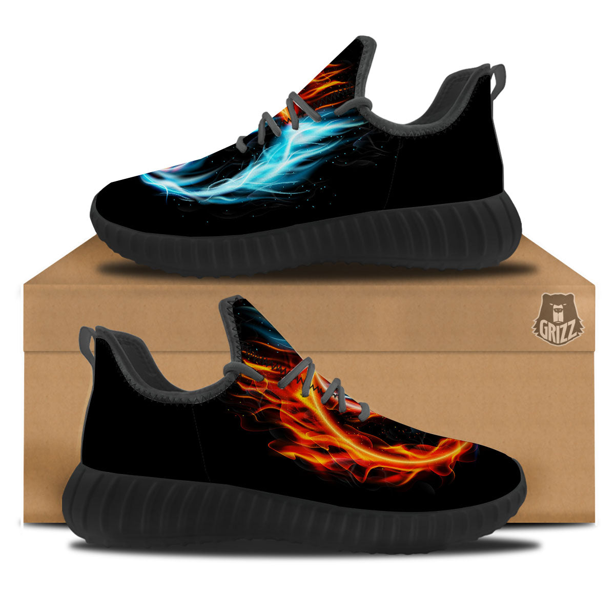 Yin Yang Flaming Print Black Walking Shoes-grizzshop