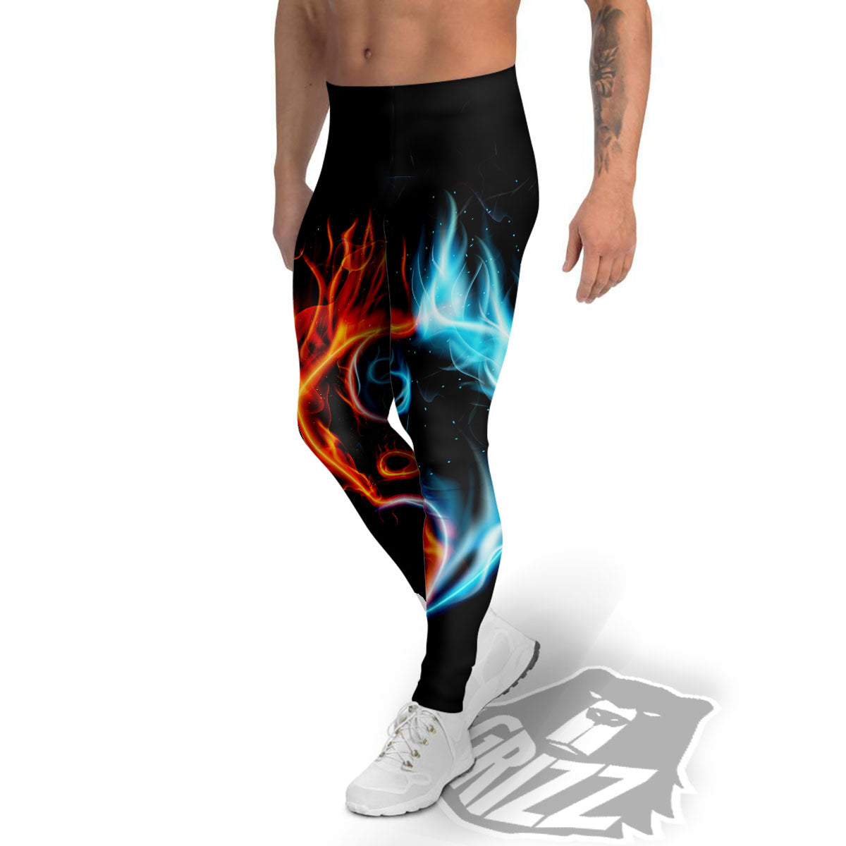 Yin Yang Flaming Print Men's Leggings-grizzshop