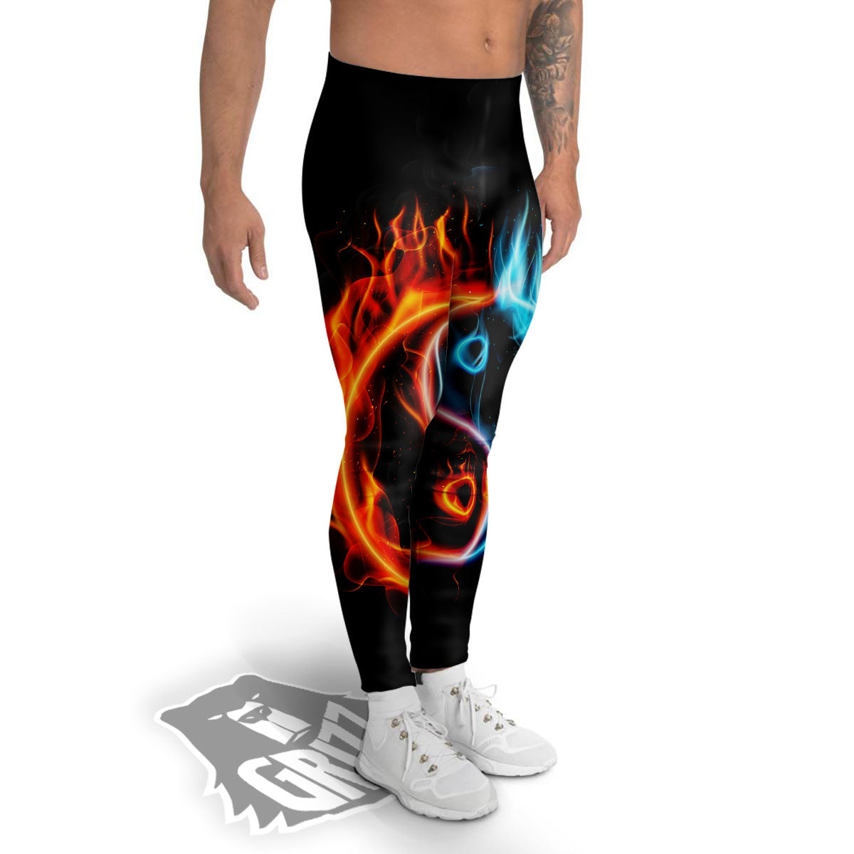 Yin Yang Flaming Print Men's Leggings-grizzshop