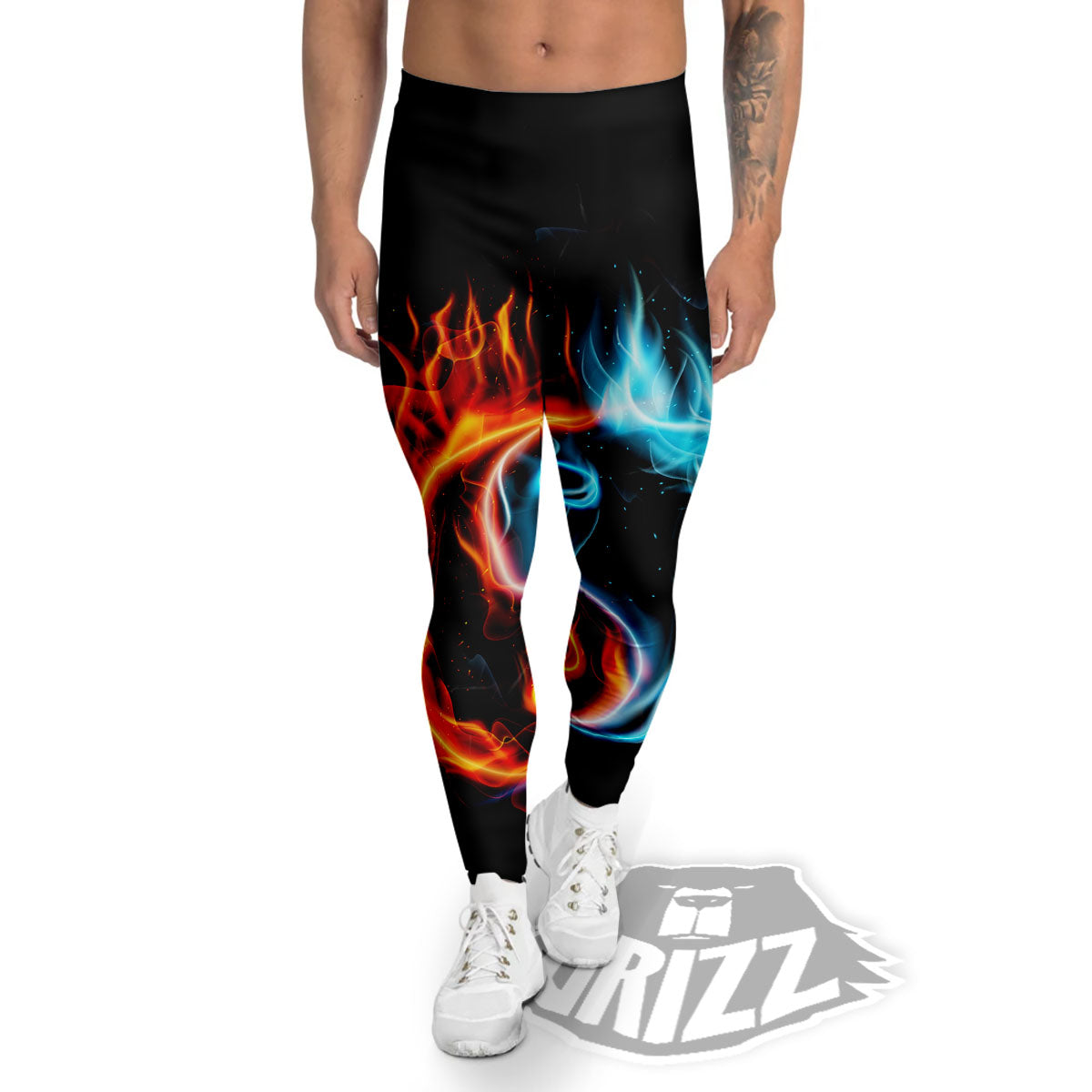 Yin Yang Flaming Print Men's Leggings-grizzshop