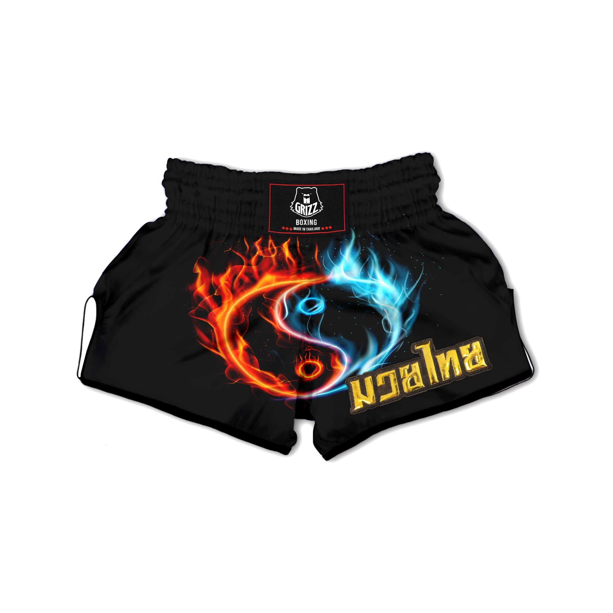 Yin Yang Flaming Print Muay Thai Boxing Shorts-grizzshop