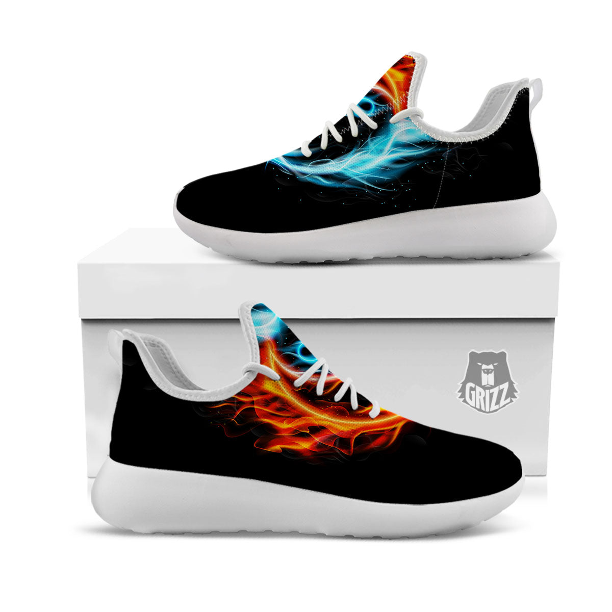Yin Yang Flaming Print White Athletic Shoes-grizzshop