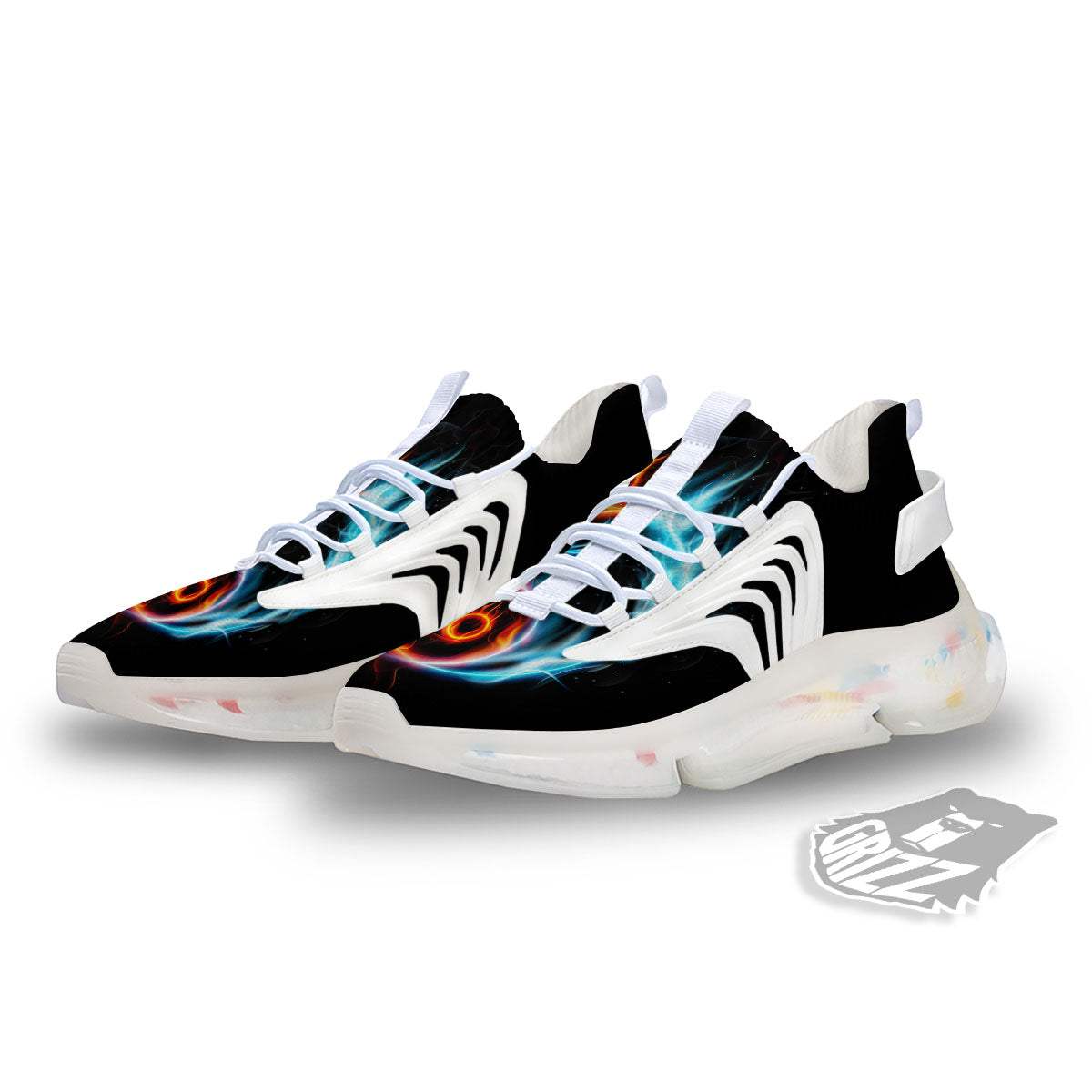 Yin Yang Flaming Print White Gym Shoes-grizzshop