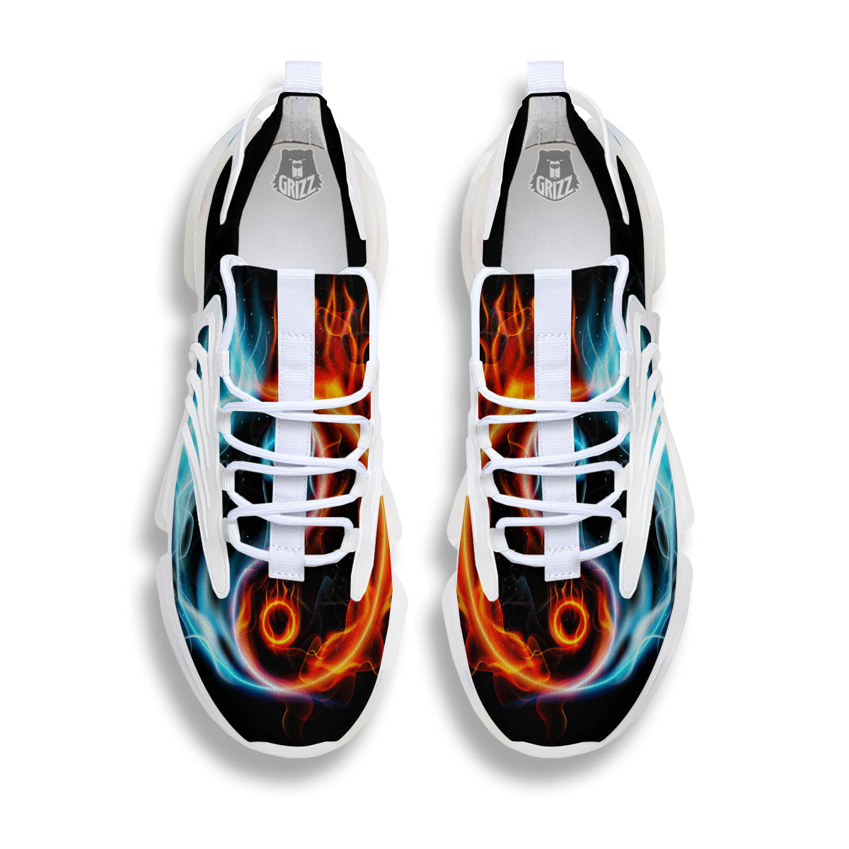 Yin Yang Flaming Print White Gym Shoes-grizzshop