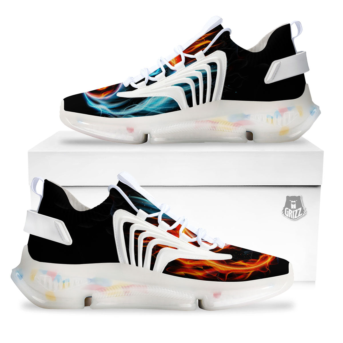 Yin Yang Flaming Print White Gym Shoes-grizzshop