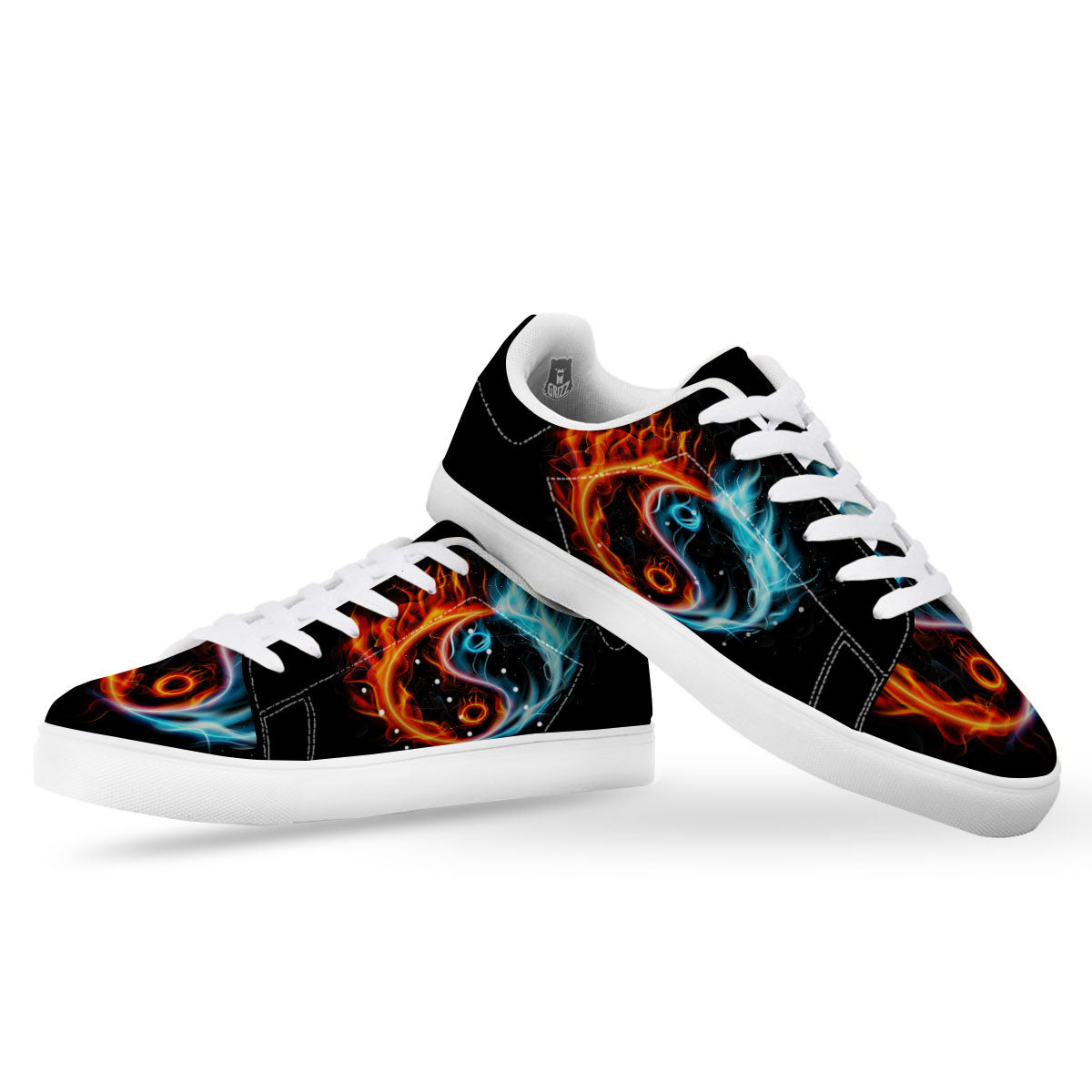 Yin Yang Flaming Print White Low Top Sneakers-grizzshop