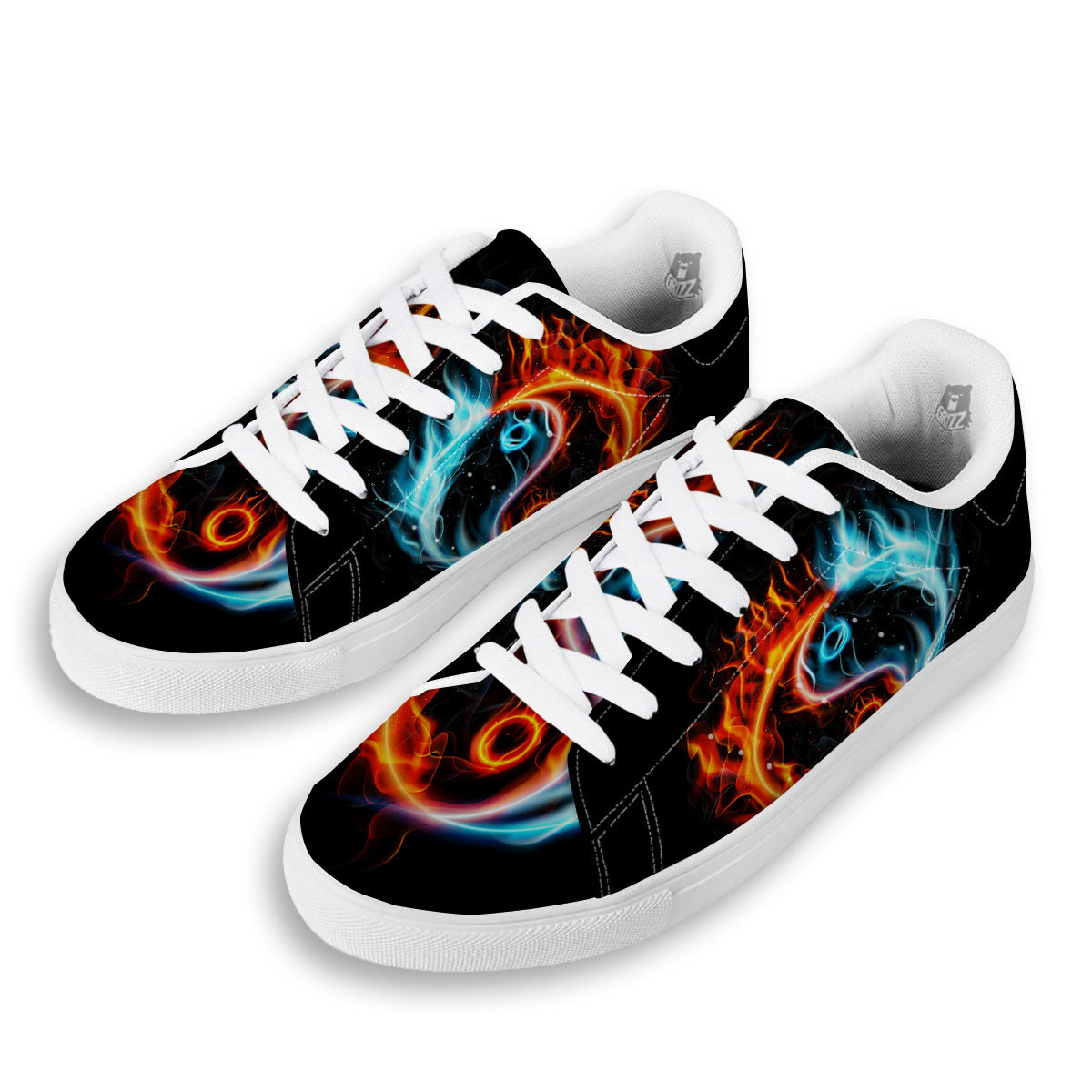 Yin Yang Flaming Print White Low Top Sneakers-grizzshop