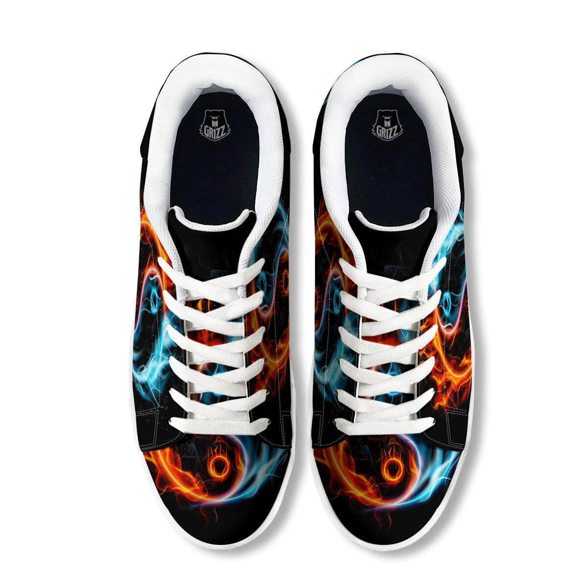 Yin Yang Flaming Print White Low Top Sneakers-grizzshop