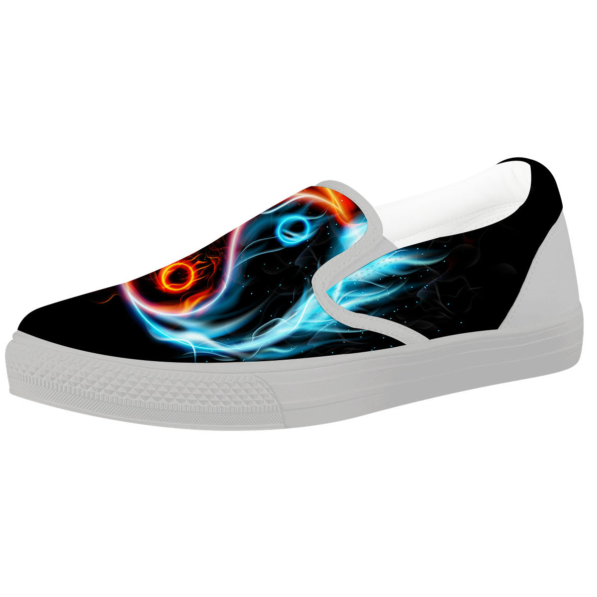 Yin Yang Flaming Print White Slip On Shoes-grizzshop