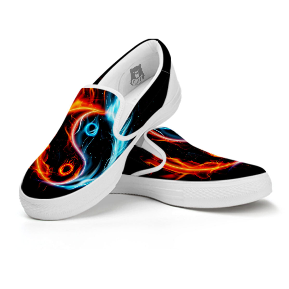Yin Yang Flaming Print White Slip On Shoes-grizzshop