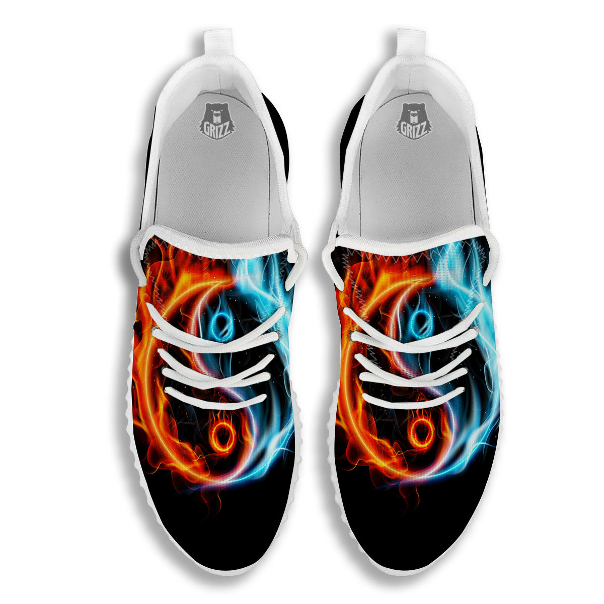 Yin Yang Flaming Print White Walking Shoes-grizzshop