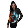 Yin Yang Flaming Print Women's Bomber Jacket-grizzshop