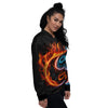 Yin Yang Flaming Print Women's Bomber Jacket-grizzshop