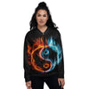 Yin Yang Flaming Print Women's Bomber Jacket-grizzshop