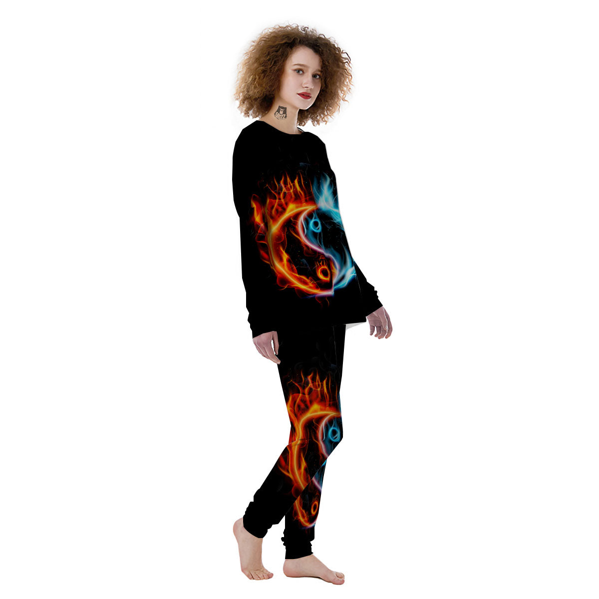 Yin Yang Flaming Print Women's Pajamas-grizzshop