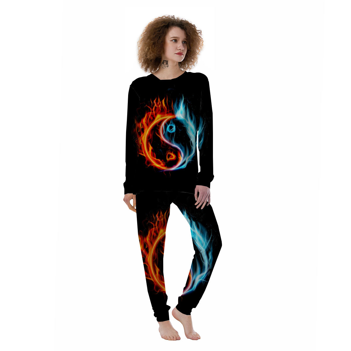 Yin Yang Flaming Print Women's Pajamas-grizzshop