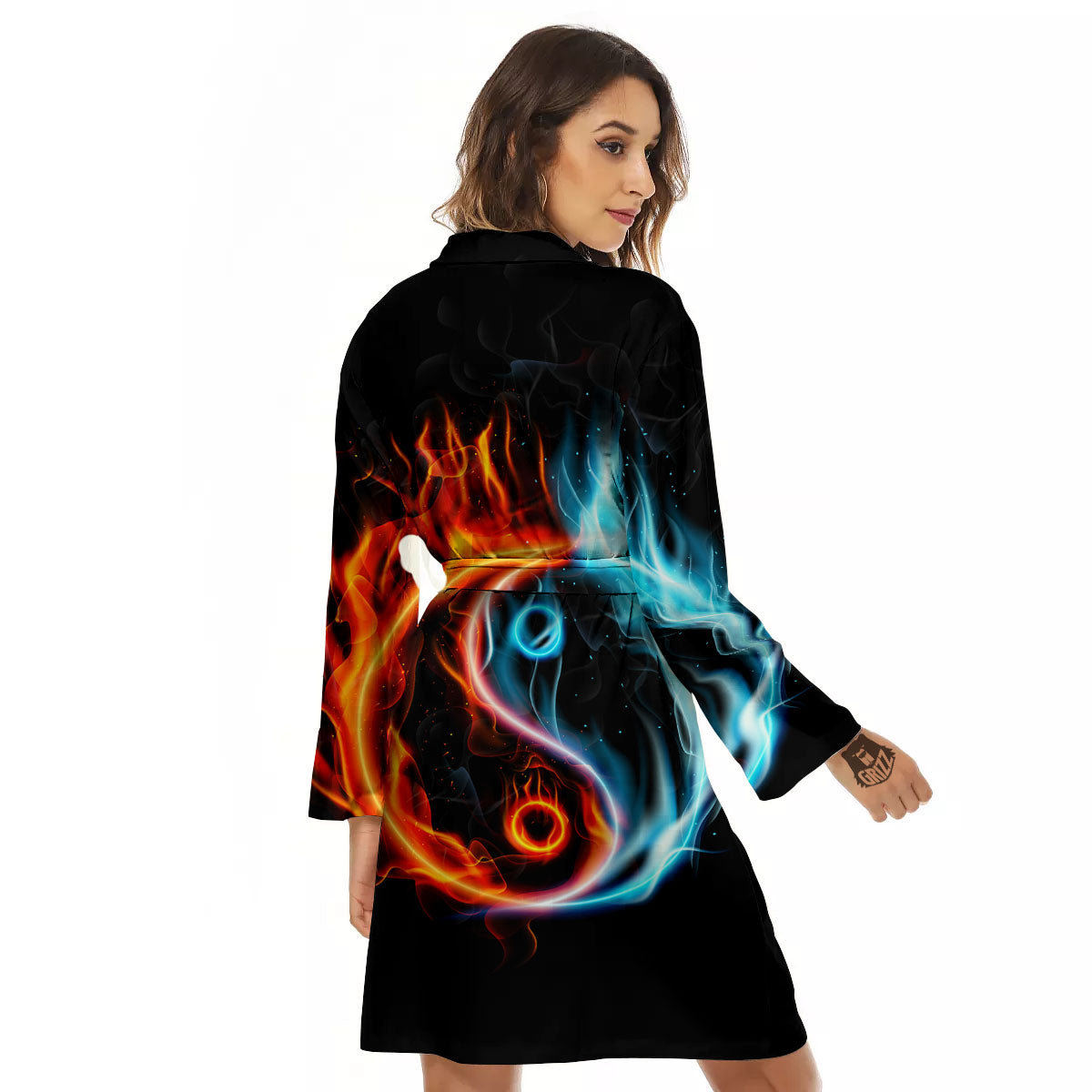 Yin Yang Flaming Print Women's Robe-grizzshop