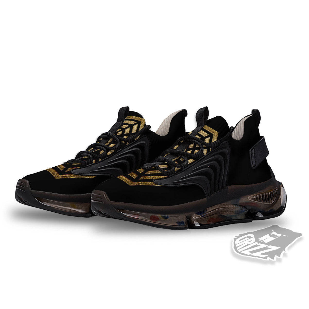 Yin Yang Gold Bagua Print Black Gym Shoes-grizzshop