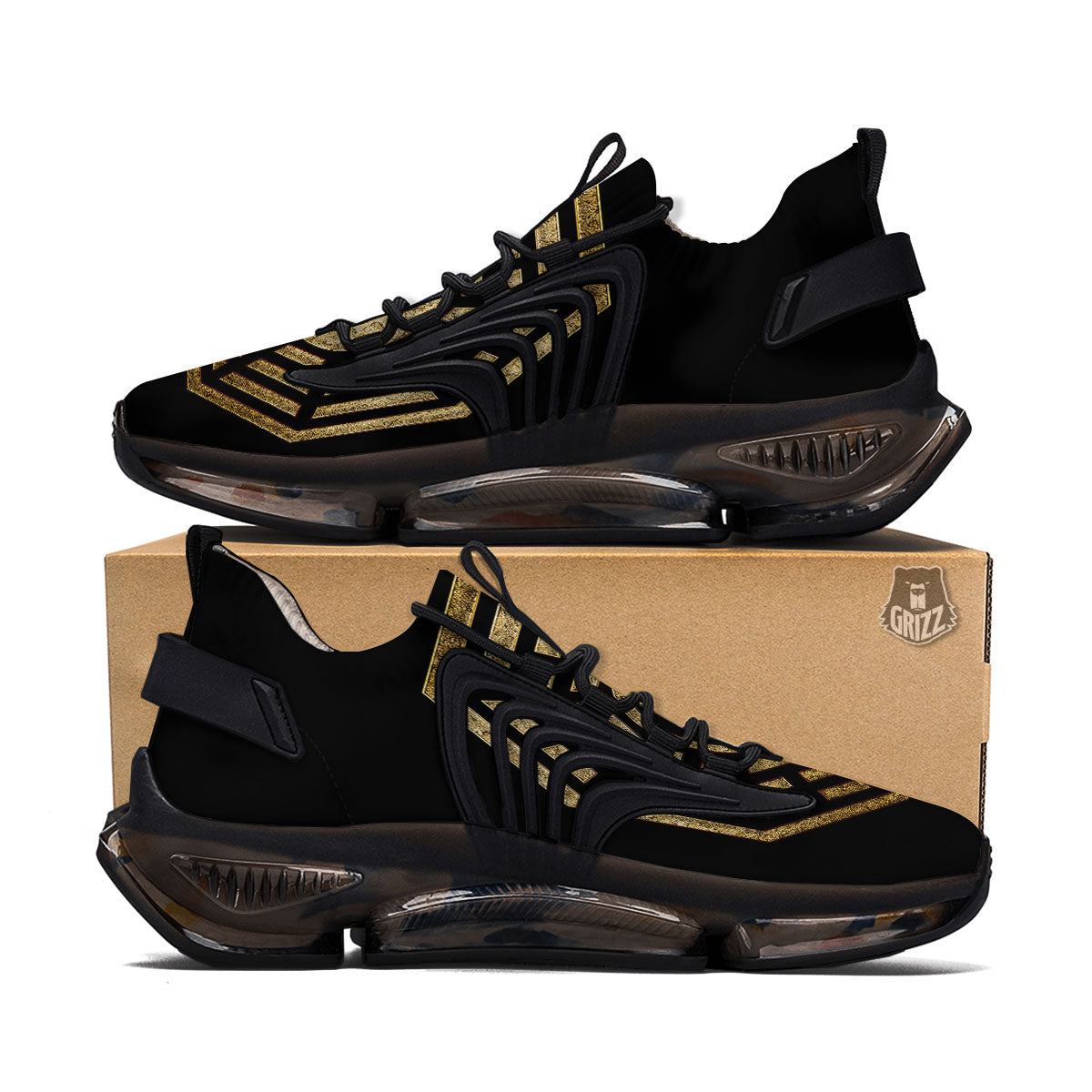 Yin Yang Gold Bagua Print Black Gym Shoes-grizzshop
