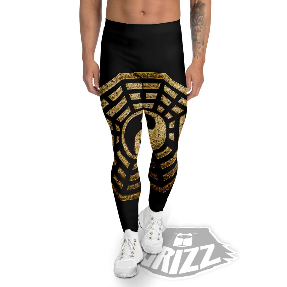 Yin Yang Gold Bagua Print Men's Leggings-grizzshop