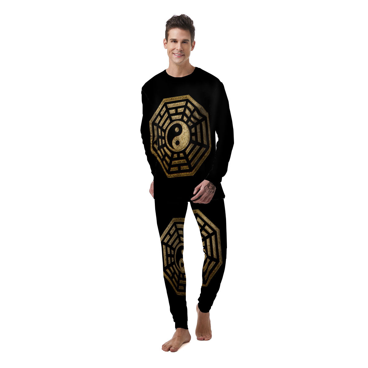 Yin Yang Gold Bagua Print Men's Pajamas-grizzshop