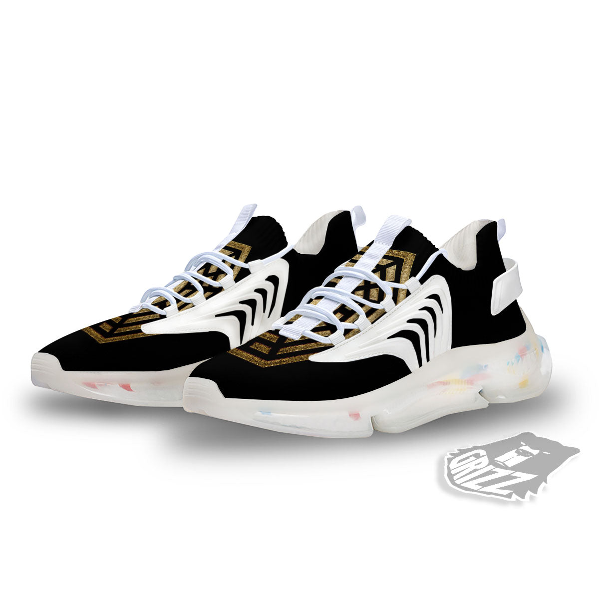 Yin Yang Gold Bagua Print White Gym Shoes-grizzshop
