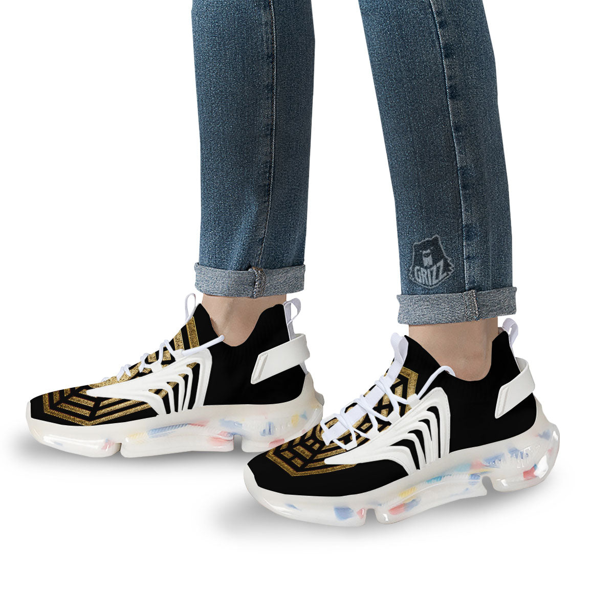 Yin Yang Gold Bagua Print White Gym Shoes-grizzshop