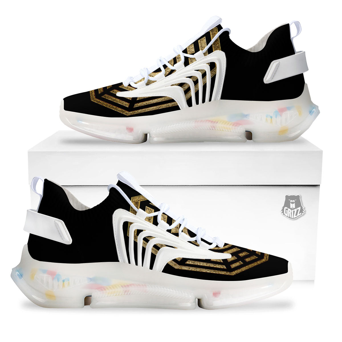 Yin Yang Gold Bagua Print White Gym Shoes-grizzshop