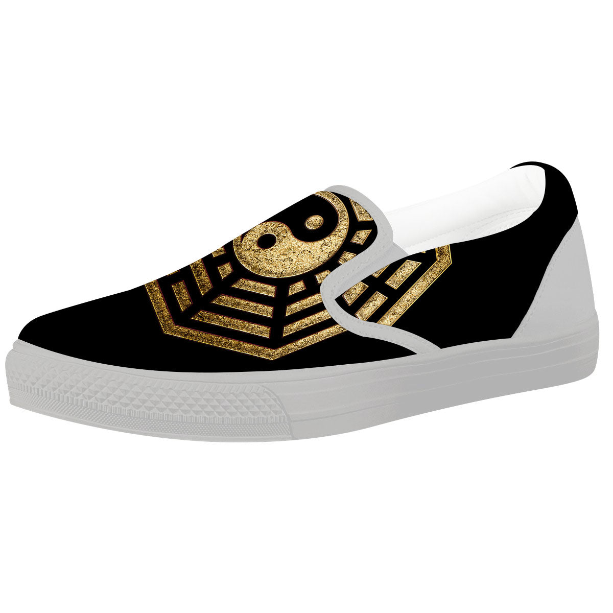 Yin Yang Gold Bagua Print White Slip On Shoes-grizzshop