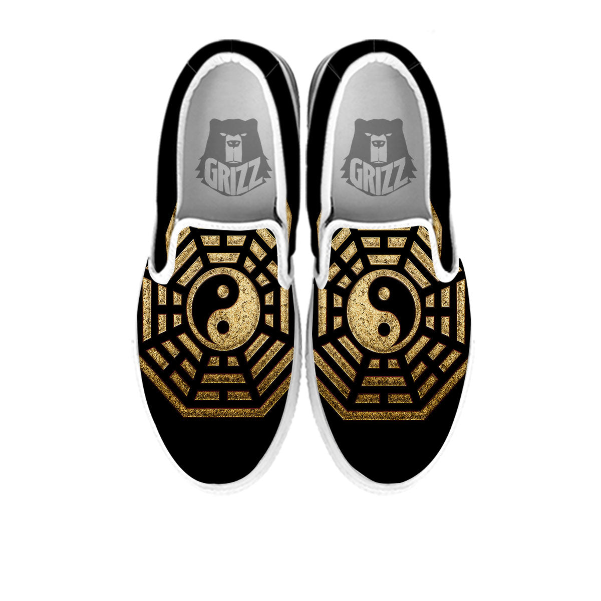 Yin Yang Gold Bagua Print White Slip On Shoes-grizzshop