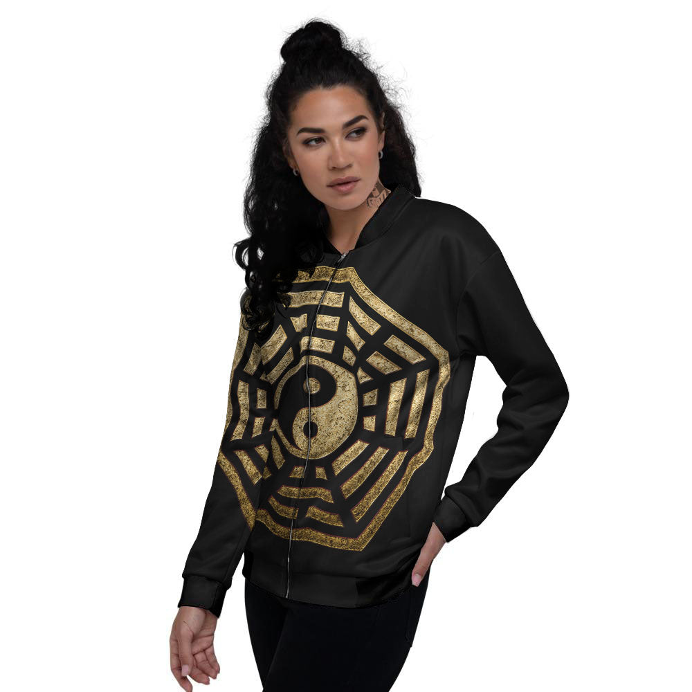 Yin Yang Gold Bagua Print Women's Bomber Jacket-grizzshop