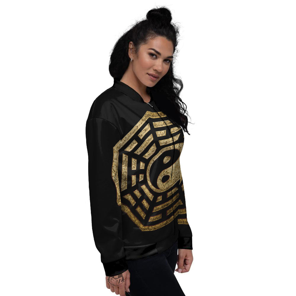 Yin Yang Gold Bagua Print Women's Bomber Jacket-grizzshop