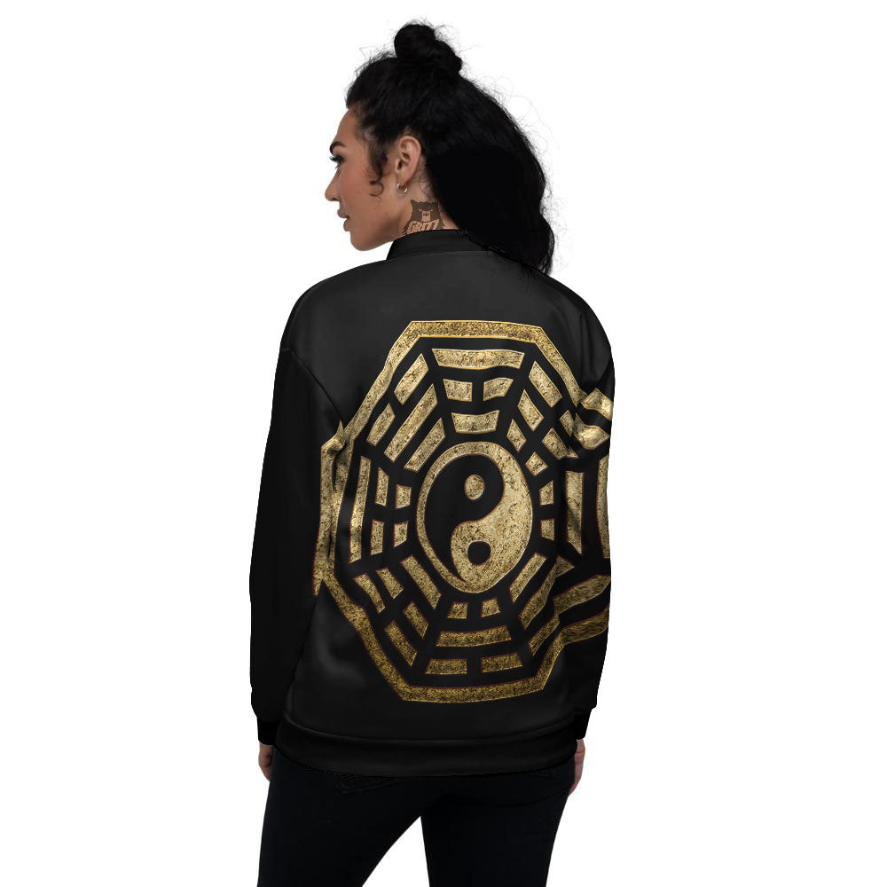 Yin Yang Gold Bagua Print Women's Bomber Jacket-grizzshop