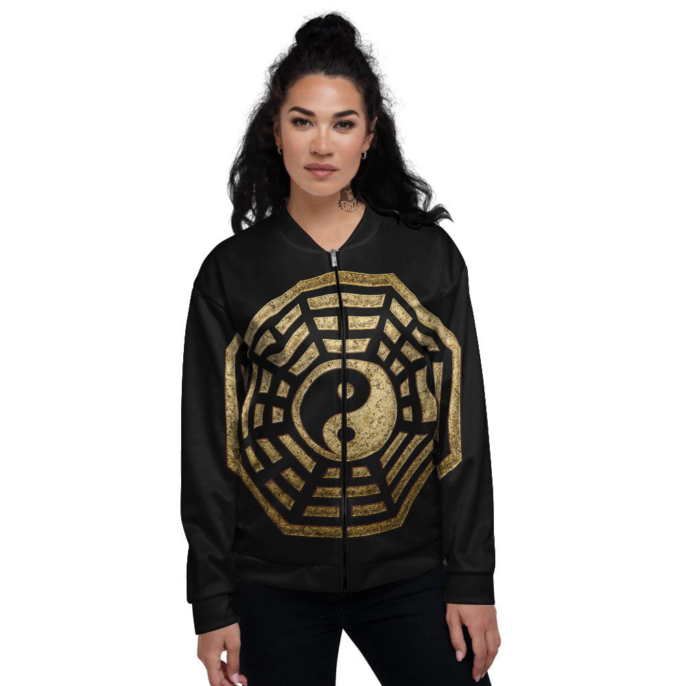 Yin Yang Gold Bagua Print Women's Bomber Jacket-grizzshop