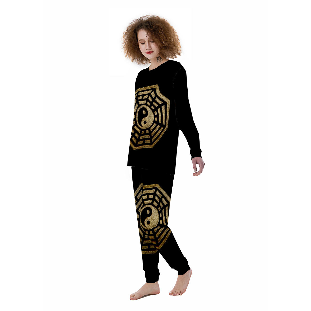 Yin Yang Gold Bagua Print Women's Pajamas-grizzshop