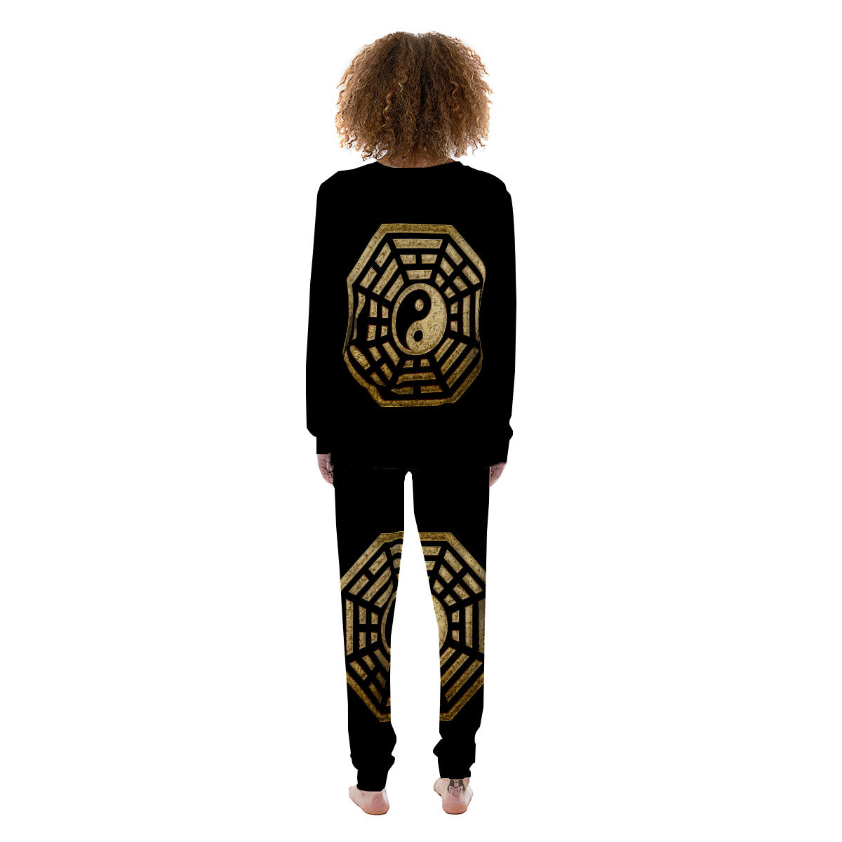 Yin Yang Gold Bagua Print Women's Pajamas-grizzshop