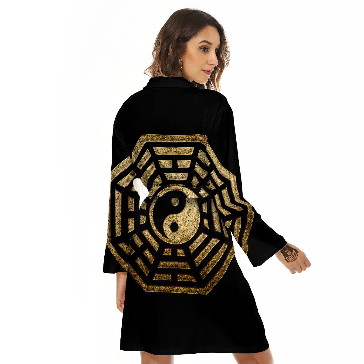Yin Yang Gold Bagua Print Women's Robe-grizzshop
