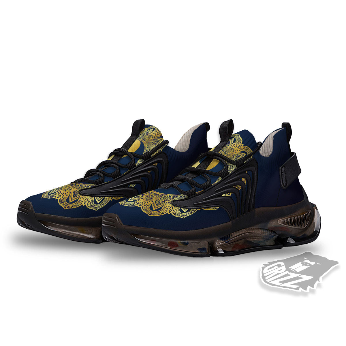 Yin Yang Gold Mandala Print Black Gym Shoes-grizzshop