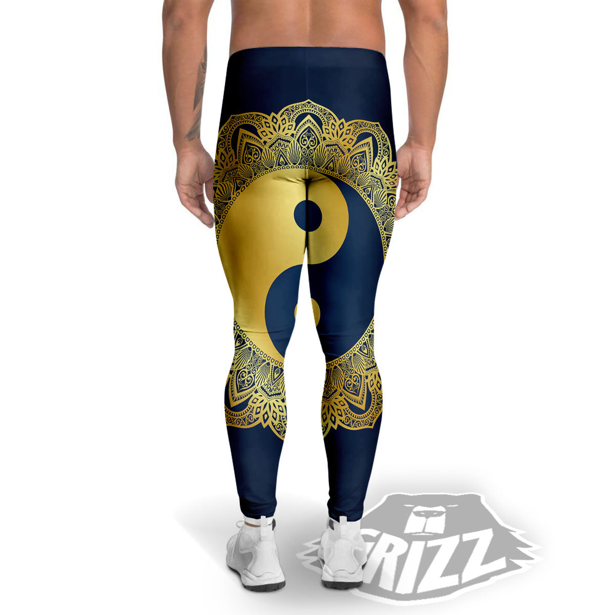 Yin Yang Gold Mandala Print Men's Leggings-grizzshop