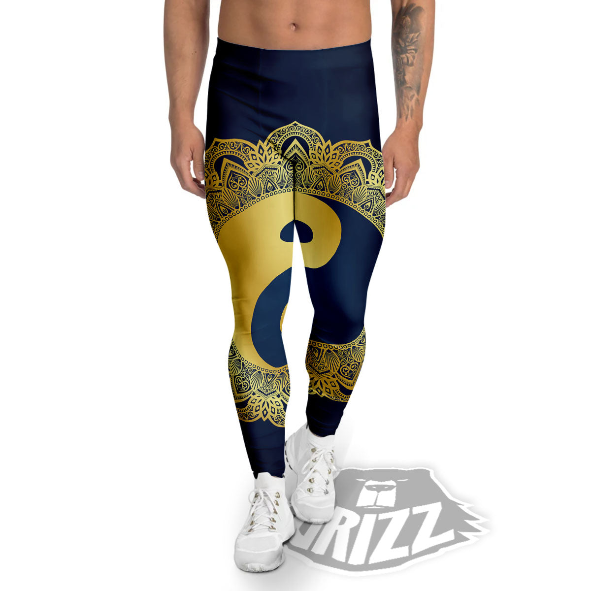 Yin Yang Gold Mandala Print Men's Leggings-grizzshop