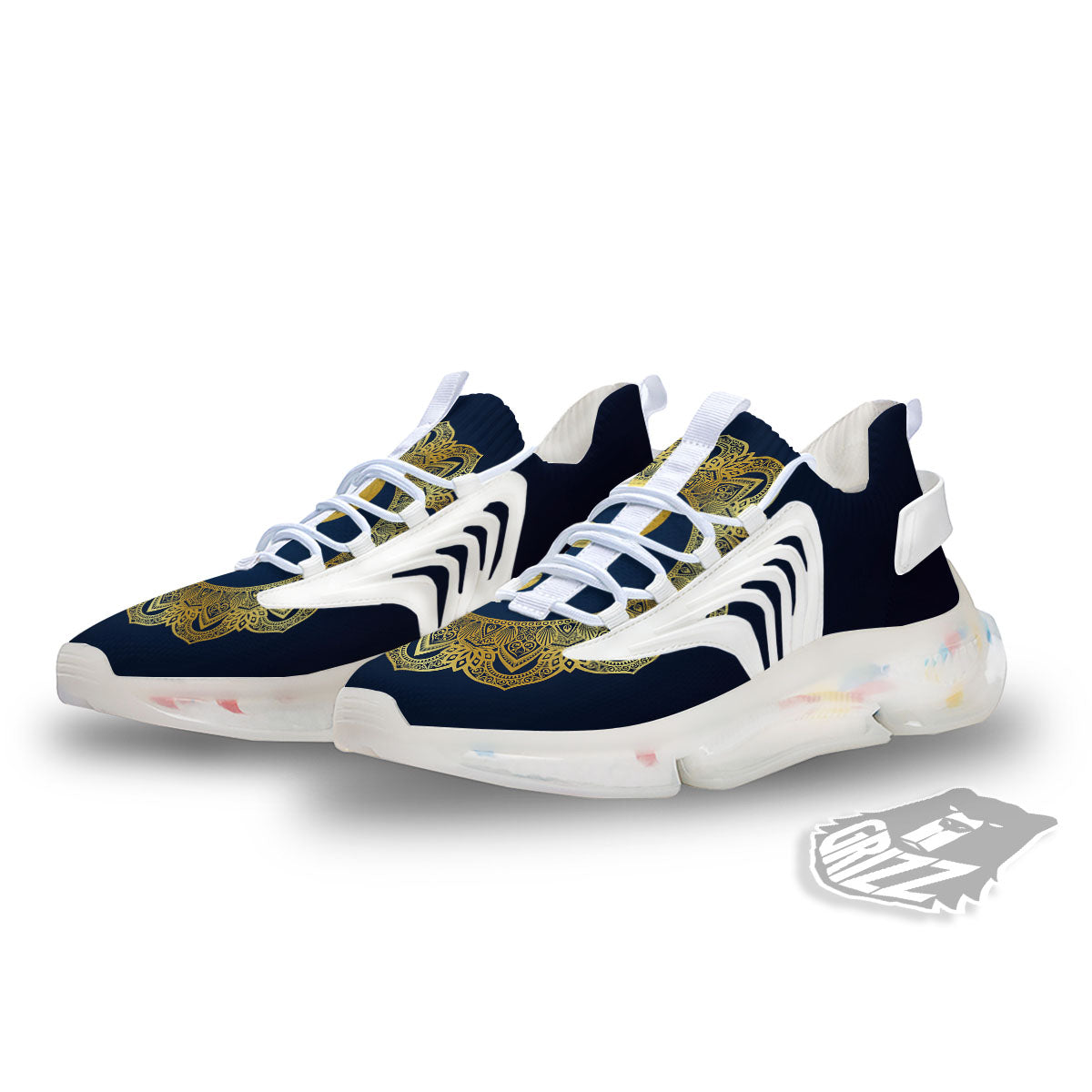 Yin Yang Gold Mandala Print White Gym Shoes-grizzshop